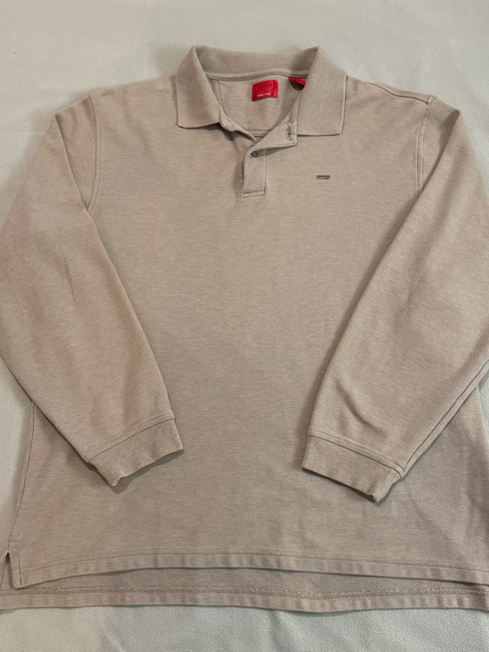 Izod Tan LS Polo Shirt with ribbon chest logo and brand tab